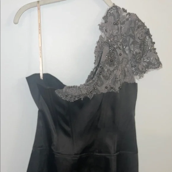 KAREN MILLEN - Elegant Black One-Shoulder satin dress women size 10 - Picture 4 of 7